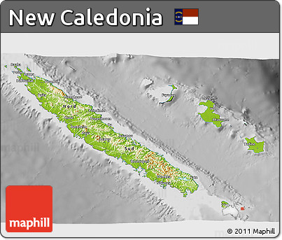 Physical 3D Map of New Caledonia, desaturated