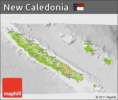 Physical 3D Map of New Caledonia, lighten, desaturated