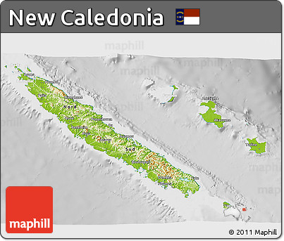 Physical 3D Map of New Caledonia, lighten, desaturated
