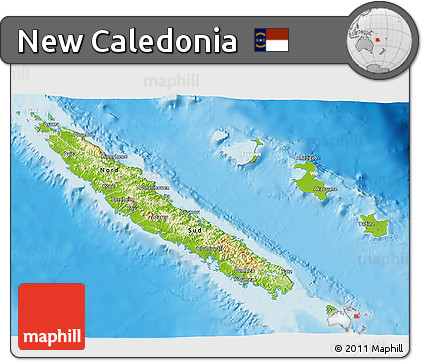 Physical 3D Map of New Caledonia, lighten, desaturated, land only