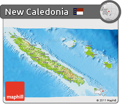Physical 3D Map of New Caledonia, lighten, land only