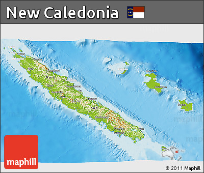 Physical 3D Map of New Caledonia, lighten, land only