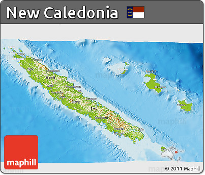 Physical 3D Map of New Caledonia, lighten, land only