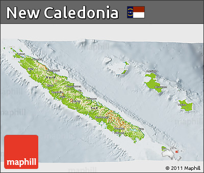 Physical 3D Map of New Caledonia, lighten, semi-desaturated