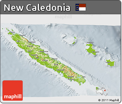 Physical 3D Map of New Caledonia, lighten, semi-desaturated