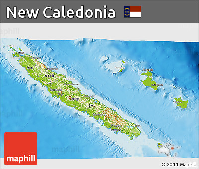 Physical 3D Map of New Caledonia, lighten, semi-desaturated, land only