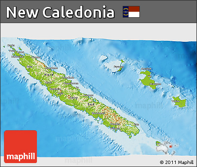 Physical 3D Map of New Caledonia, satellite outside, shaded relief sea