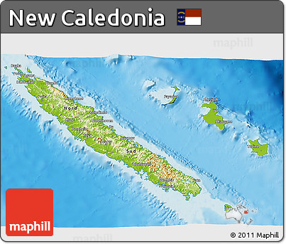 Physical 3D Map of New Caledonia, satellite outside, shaded relief sea