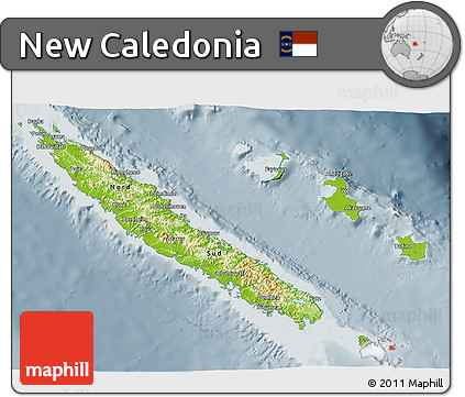 Physical 3D Map of New Caledonia, semi-desaturated