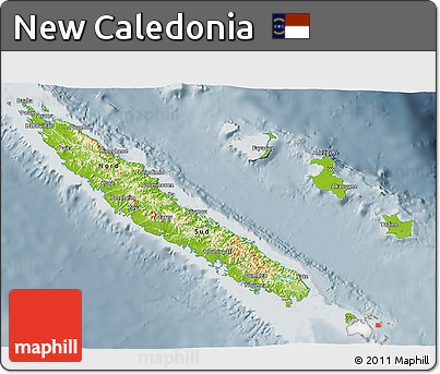 Physical 3D Map of New Caledonia, semi-desaturated