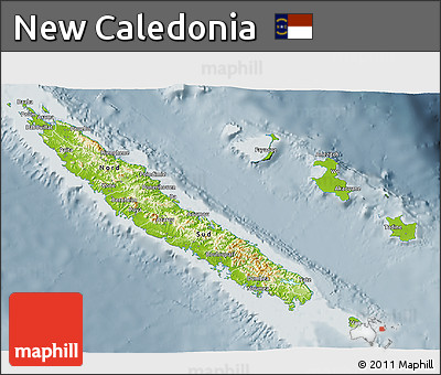 Physical 3D Map of New Caledonia, semi-desaturated
