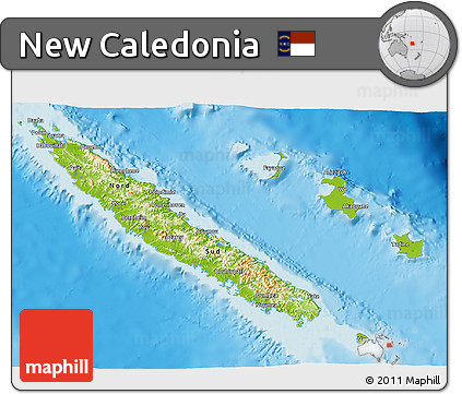Physical 3D Map of New Caledonia, shaded relief outside