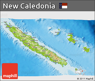 Physical 3D Map of New Caledonia, shaded relief outside