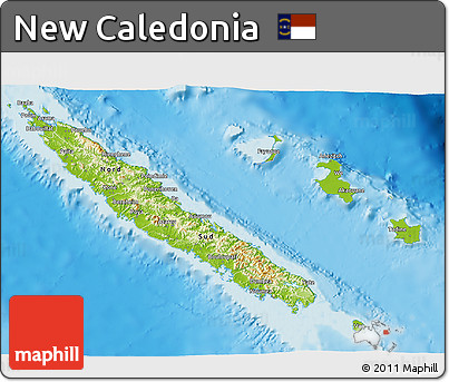 Physical 3D Map of New Caledonia, shaded relief outside