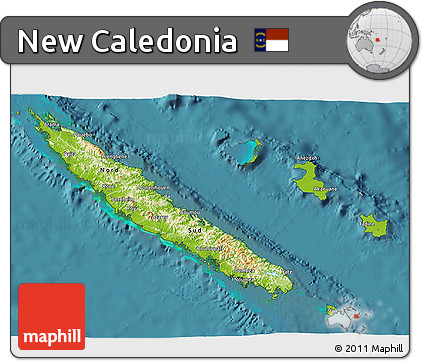 Physical 3D Map of New Caledonia, single color outside, satellite sea