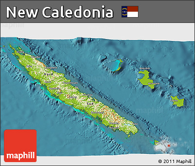Physical 3D Map of New Caledonia, single color outside, satellite sea