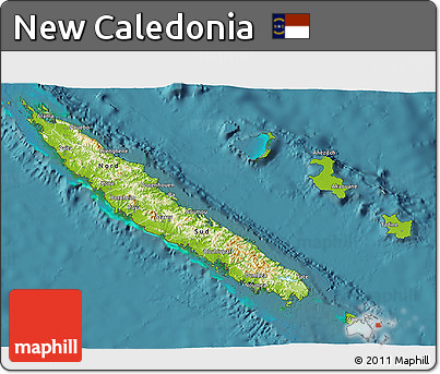 Physical 3D Map of New Caledonia, single color outside, satellite sea