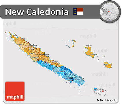 Political 3D Map of New Caledonia, cropped outside