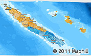 Political 3D Map of New Caledonia, darken, semi-desaturated, land only