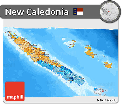 Political 3D Map of New Caledonia, semi-desaturated, land only
