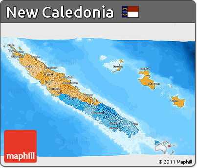 Political 3D Map of New Caledonia, semi-desaturated, land only