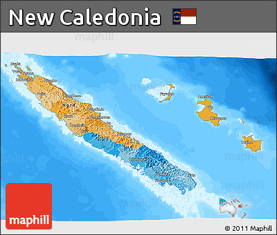 Political 3D Map of New Caledonia, semi-desaturated, land only