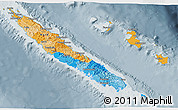 Political 3D Map of New Caledonia, semi-desaturated