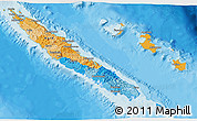 Political 3D Map of New Caledonia, shaded relief outside, bathymetry sea