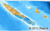 Political 3D Map of New Caledonia, single color outside, bathymetry sea