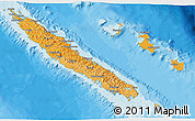 Political Shades 3D Map of New Caledonia, shaded relief outside, bathymetry sea