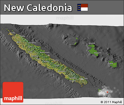 Satellite 3D Map of New Caledonia, darken, desaturated
