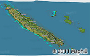 Satellite 3D Map of New Caledonia, darken, desaturated, land only