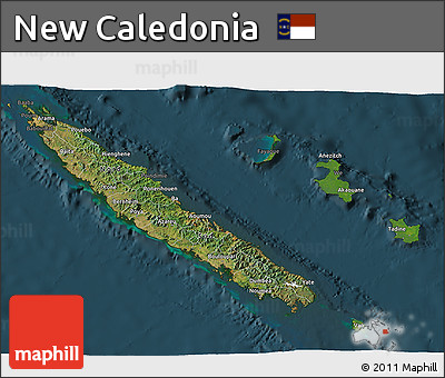Satellite 3D Map of New Caledonia, darken