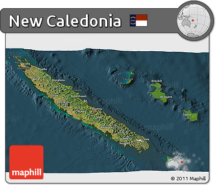Satellite 3D Map of New Caledonia, darken