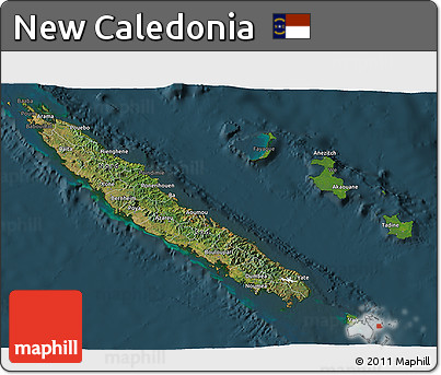 Satellite 3D Map of New Caledonia, darken