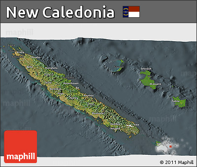 Satellite 3D Map of New Caledonia, darken, semi-desaturated