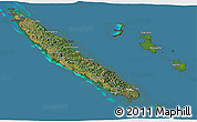 Satellite 3D Map of New Caledonia, darken, semi-desaturated, land only