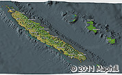 Satellite 3D Map of New Caledonia, darken, semi-desaturated