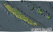 Satellite 3D Map of New Caledonia, darken, semi-desaturated