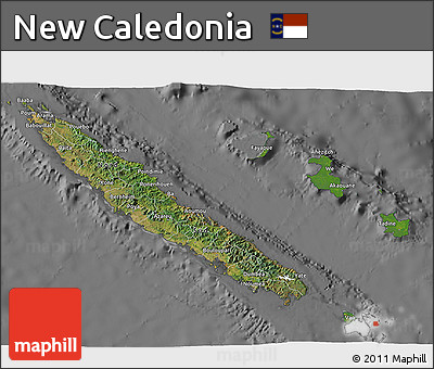 Satellite 3D Map of New Caledonia, desaturated