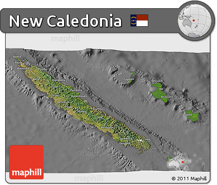 Satellite 3D Map of New Caledonia, desaturated