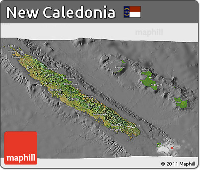 Satellite 3D Map of New Caledonia, desaturated