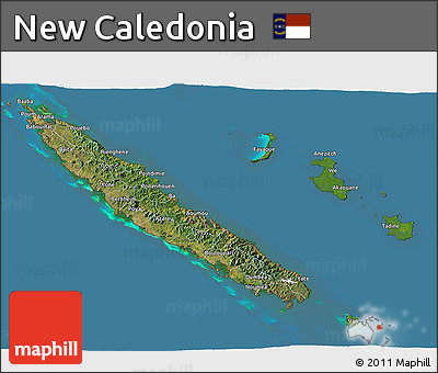 Satellite 3D Map of New Caledonia, desaturated, land only