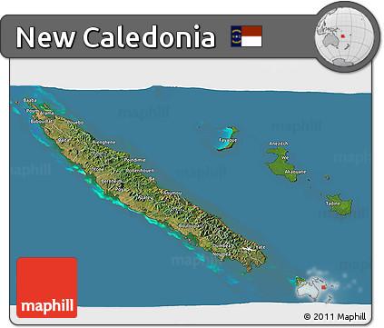 Satellite 3D Map of New Caledonia, desaturated, land only