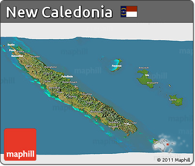 Satellite 3D Map of New Caledonia, lighten, semi-desaturated, land only