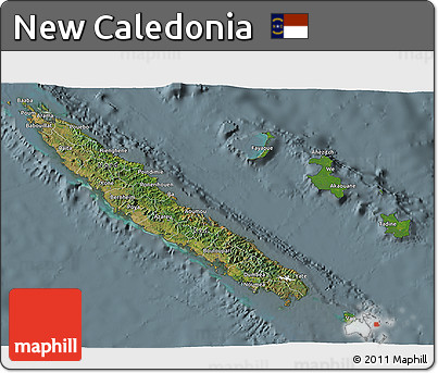 Satellite 3D Map of New Caledonia, semi-desaturated