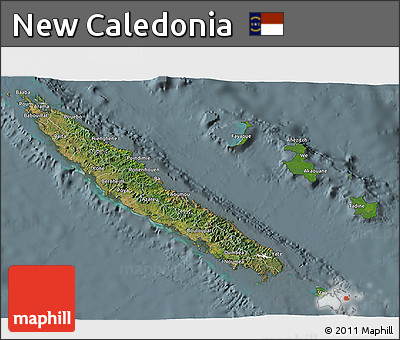 Satellite 3D Map of New Caledonia, semi-desaturated