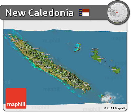 Satellite 3D Map of New Caledonia, semi-desaturated, land only