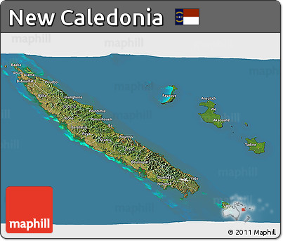 Satellite 3D Map of New Caledonia, semi-desaturated, land only