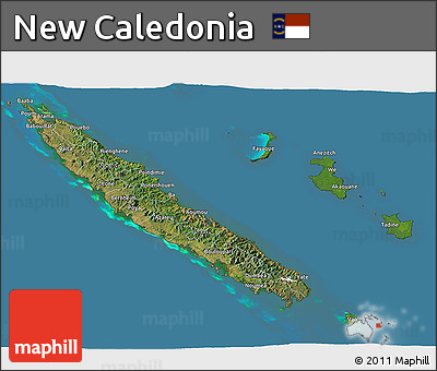 Satellite 3D Map of New Caledonia, semi-desaturated, land only